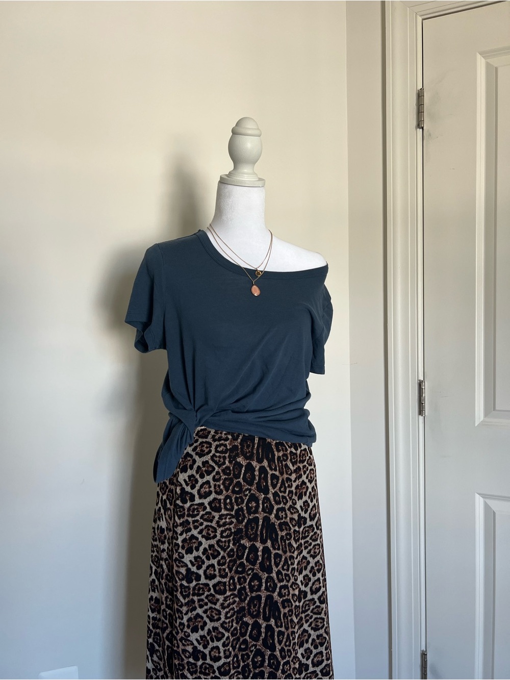 SO Slate Blue Off-Shoulder Knot Tee
